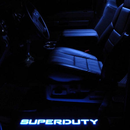 Ford Super Duty 99-16 Illuminated Door Sill Black Finish Blue Illumination
