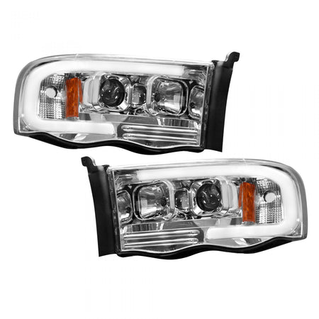 Dodge RAM 02-05 Projector Headlights OLED Halos &amp; DRL in Clear/Chrome