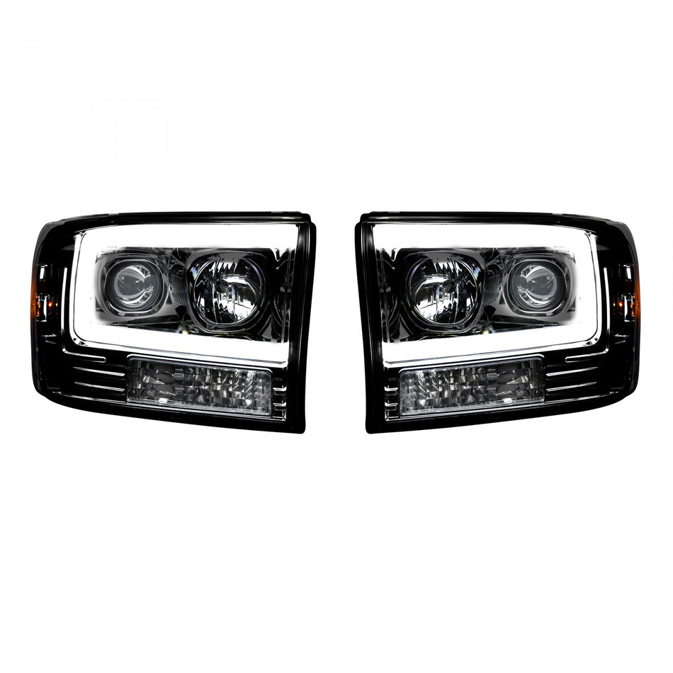 Ford Super Duty 99-04 Projector Headlights OLED Halos DRL Smoked/Black