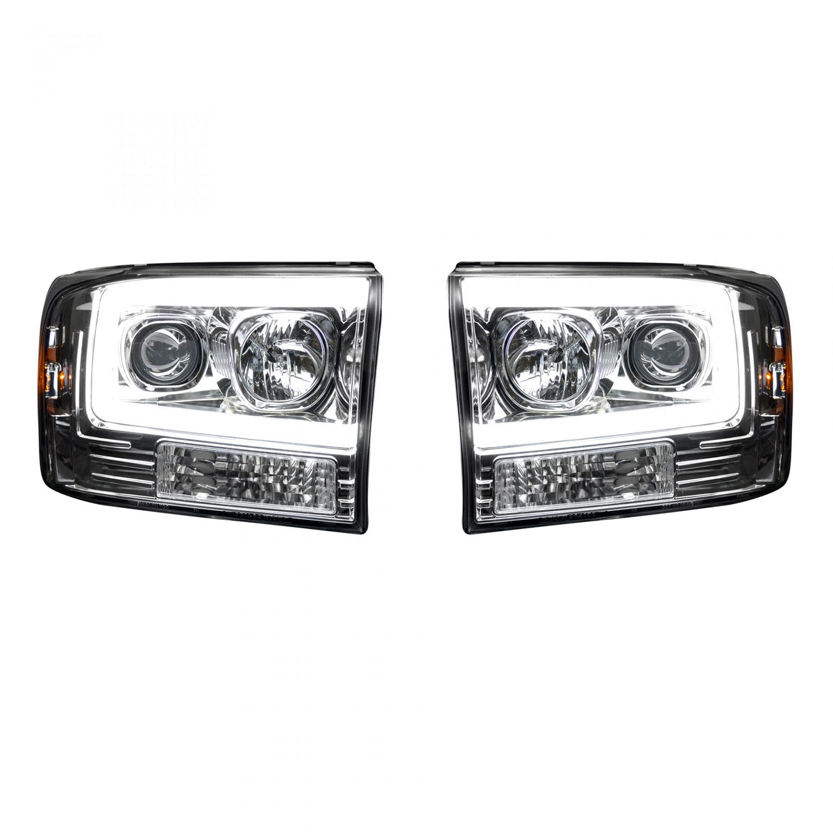 Ford Super Duty 99-04 Projector Headlights OLED Halos &amp; DRL in Clear/Chrome