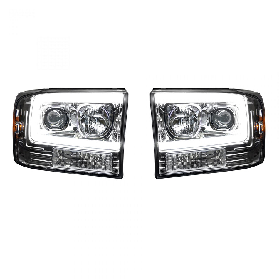 Ford Super Duty 99-04 Projector Headlights OLED Halos &amp; DRL in Clear/Chrome