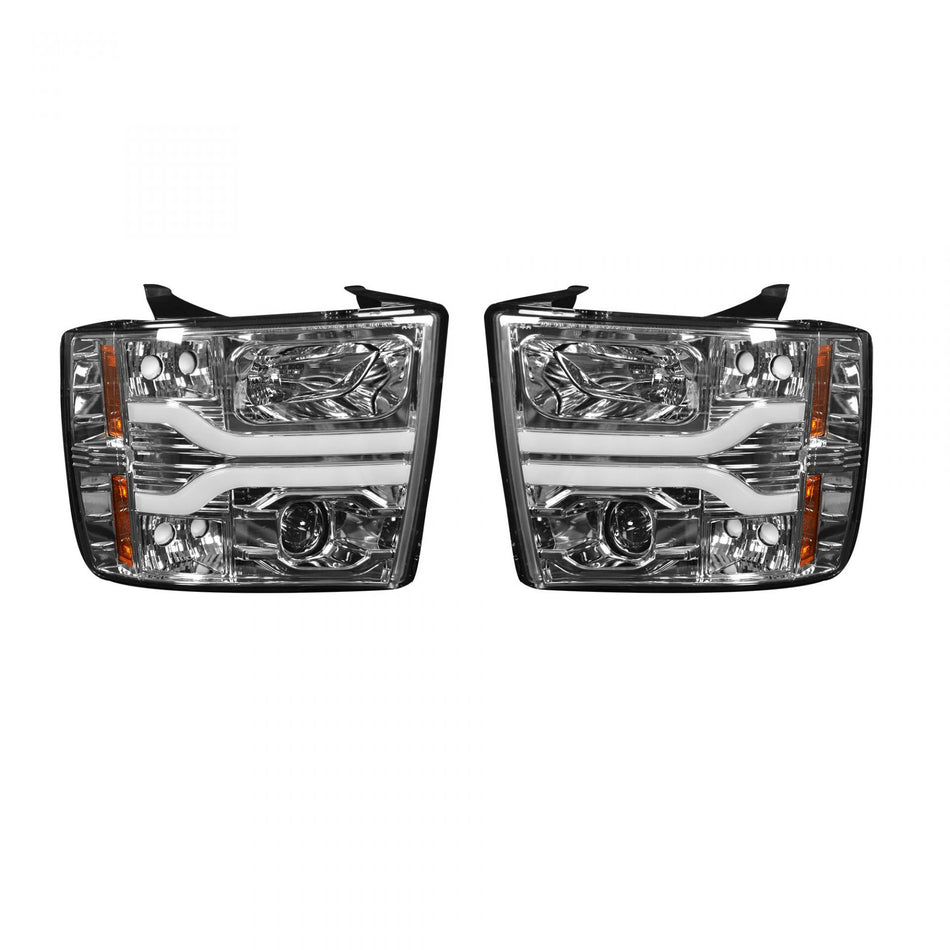 Chevrolet Silverado 07-13 (2nd GEN 1500/2500/3500 Single-Wheel) Projector Headlights with OLED Halo & DRL in Clear / Chrome