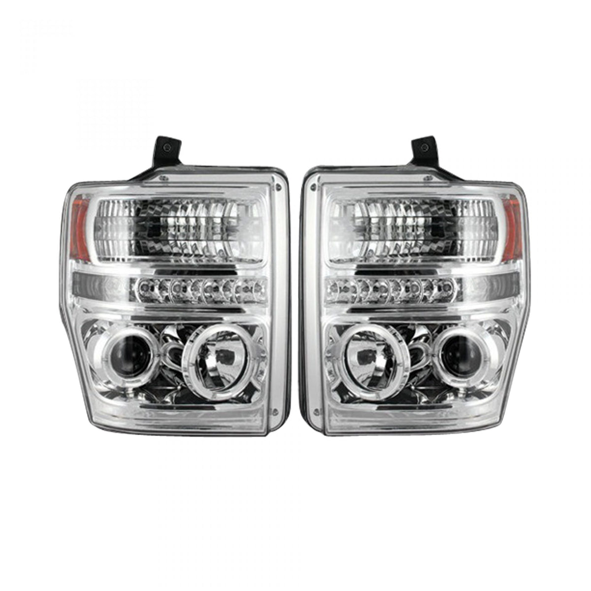 Ford Super Duty 08-10 Projector Headlights CFL Halos &amp; DRL in Smoked/Black