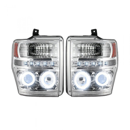 Ford Super Duty 08-10 Projector Headlights CFL Halos &amp; DRL in Smoked/Black
