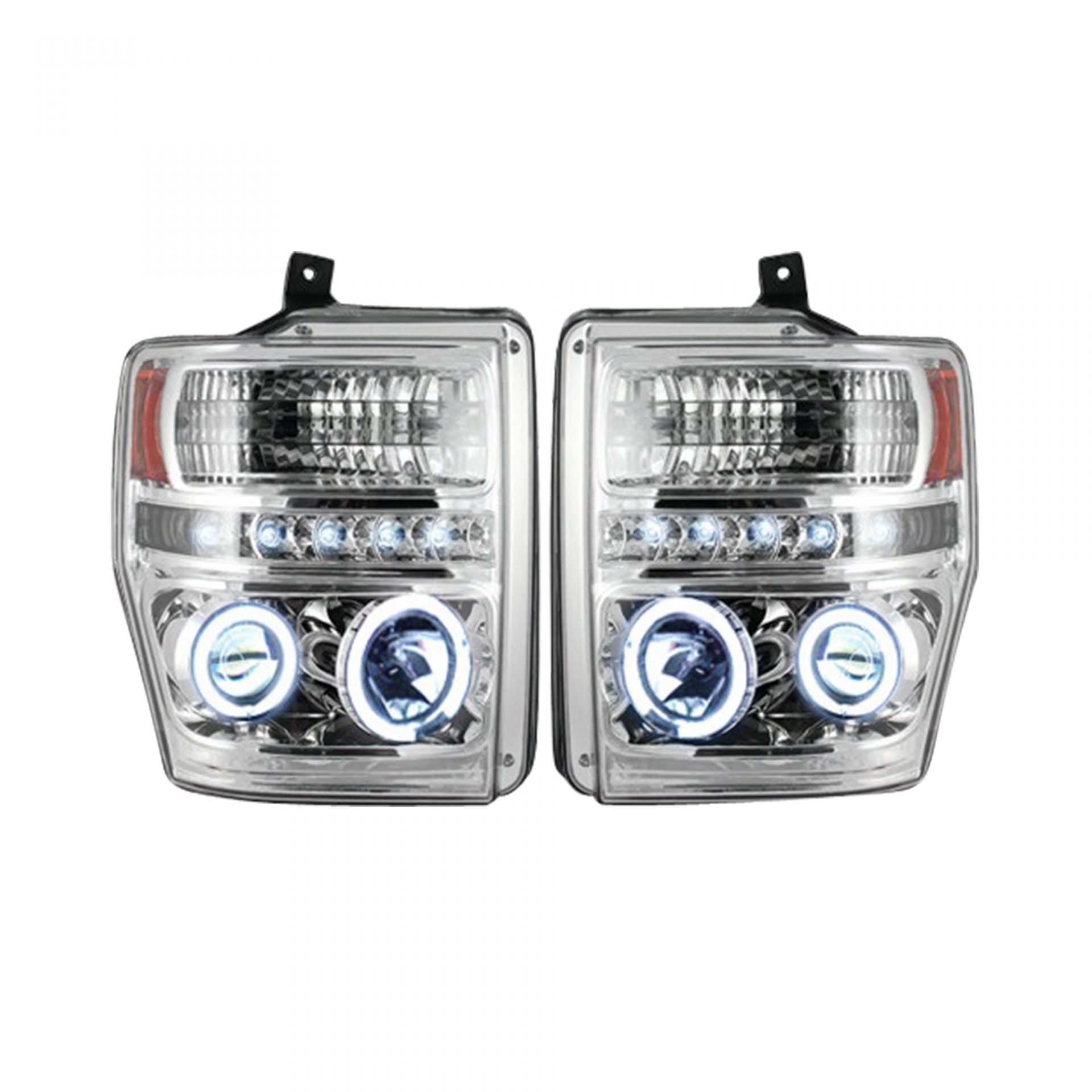 Ford Super Duty 08-10 Projector Headlights in Clear/Chrome