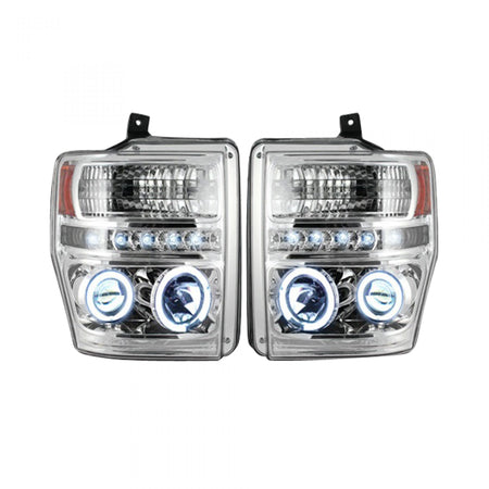 Ford Super Duty 08-10 Projector Headlights in Clear/Chrome