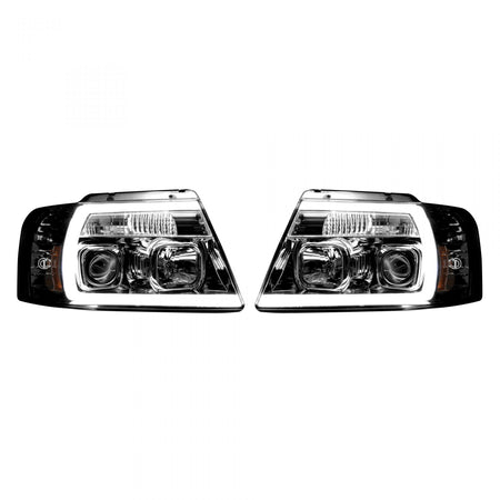 Ford F150 04-08 Projector Headlights OLED Halos &amp; DRL in Clear/Chrome