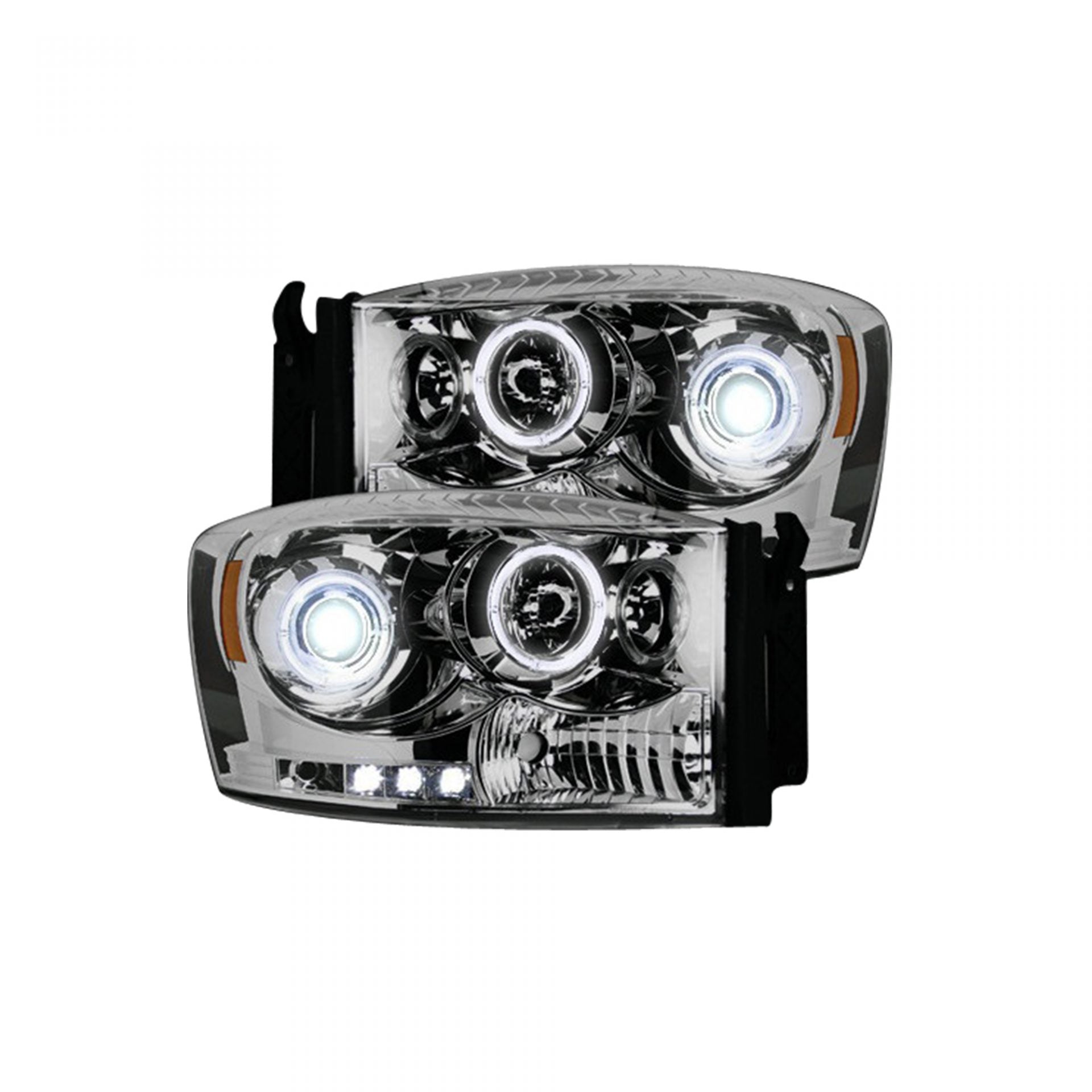 Dodge RAM 1500 06-08 &amp; 2500/3500 06-09 Projector Headlights CCFL Halos &amp; DRL in Clear/Chrome
