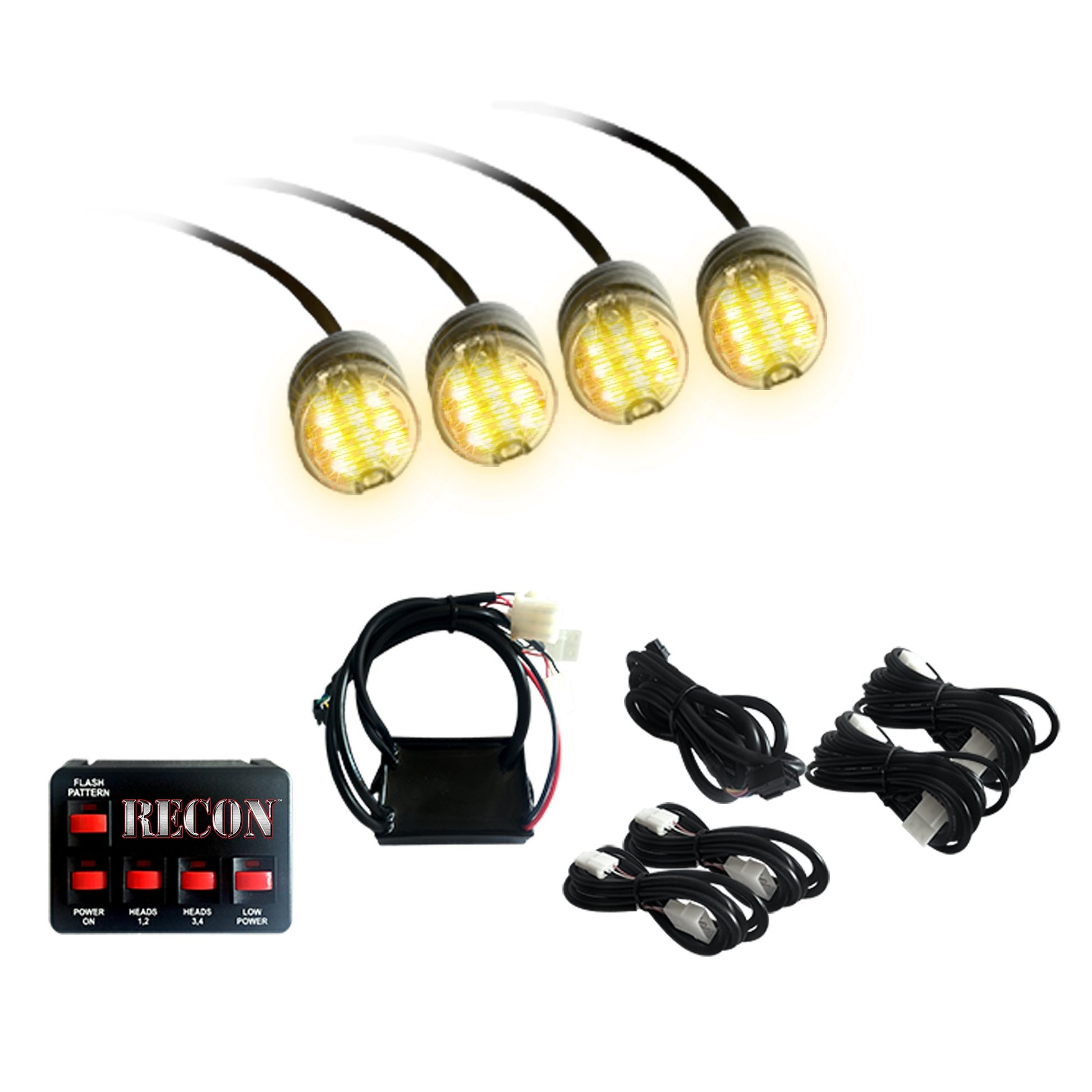 Recon 90-Watt 4-Bulb Professional-Grade Xenon Amber Strobe Light Kit
