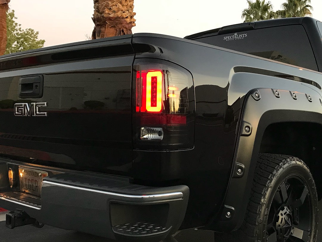 GMC Sierra 1500 14-18 &amp; 2500/3500 14-19 Tail Lights OLED in Dark Red Smoked