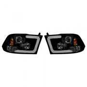 Dodge RAM 1500 09-19 &amp; 2500/3500 10-18 Projector Headlights OLED Halos &amp; DRL Smoked/Black