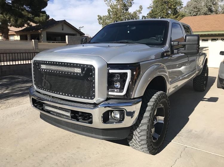 Ford Super Duty F250/350/450/550 11-16 Projector Headlights OLED Halos &amp; DRL Smoked/Black