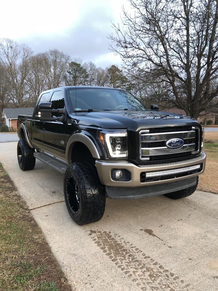 Ford Super Duty F250/350/450/550 11-16 Projector Headlights OLED Halos &amp; DRL Smoked/Black