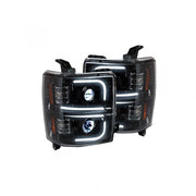 Chevy Silverado 1500 14-16 Projector Headlights OLED Halos, DRL Smoked/Black