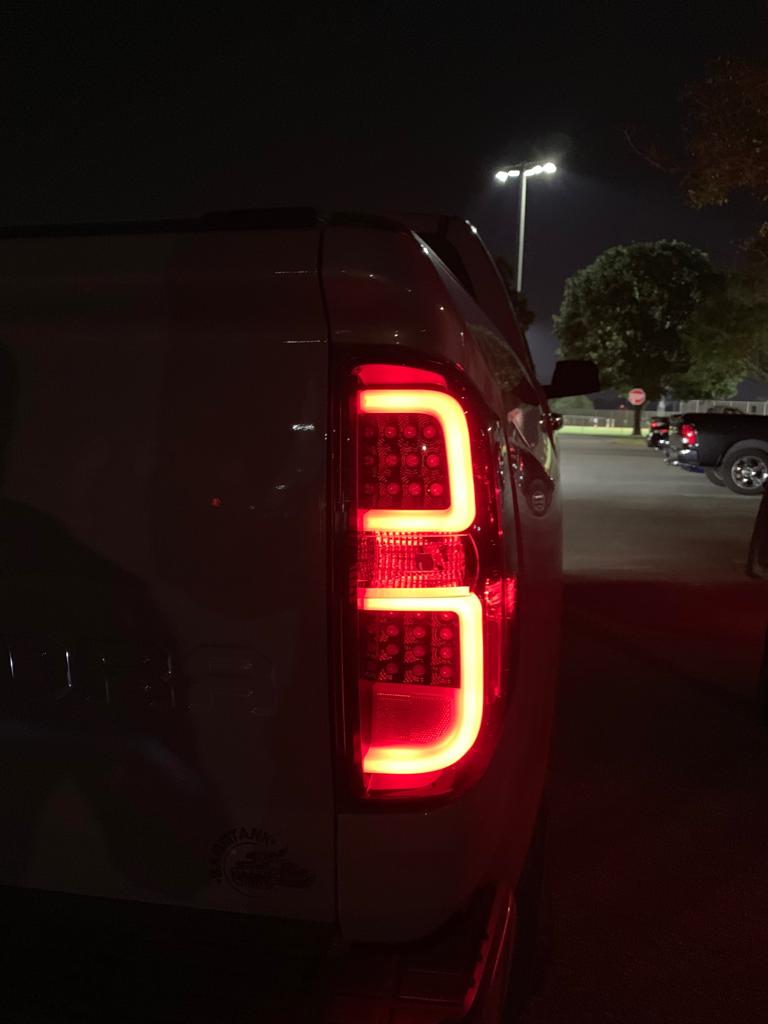 lit Toyota Tundra 14-19 LED Tail Lights in Smoked night photo