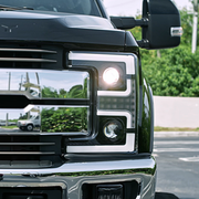Ford Super Duty 17-19 Projector Headlights OLED DRL, LED Turn Signals Smoked closeup