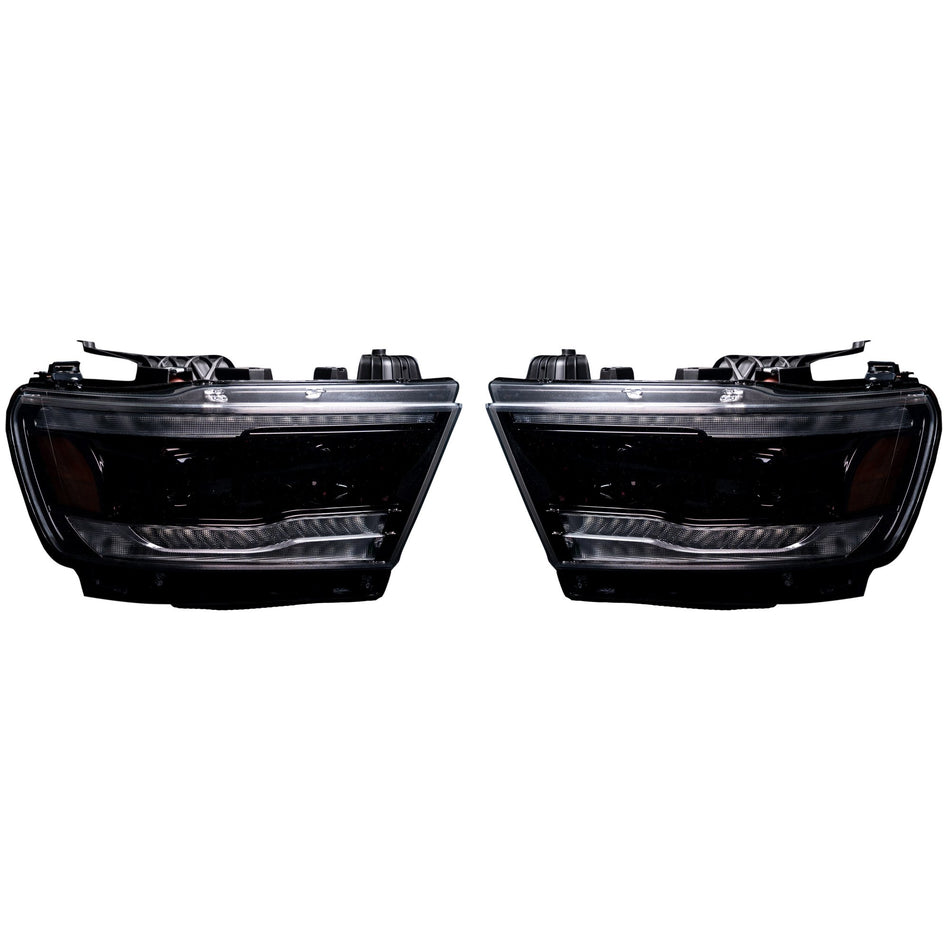 Dodge RAM 1500 19-23 5th Gen LED Hi/Low Beam Projector Headlights OLED DRL Scanning Switchback LED Signals Smoked/Black