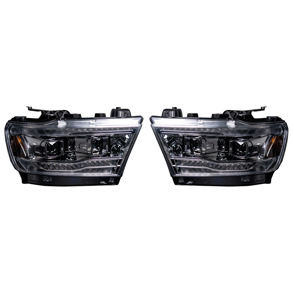 Dodge RAM 1500 19-23 5th Gen - Halogen Projector Headlights OLED DRL & Scanning Switchback LED Signals Clear / Chrome (Attn: Replaces OEM halogen headlights ONLY)