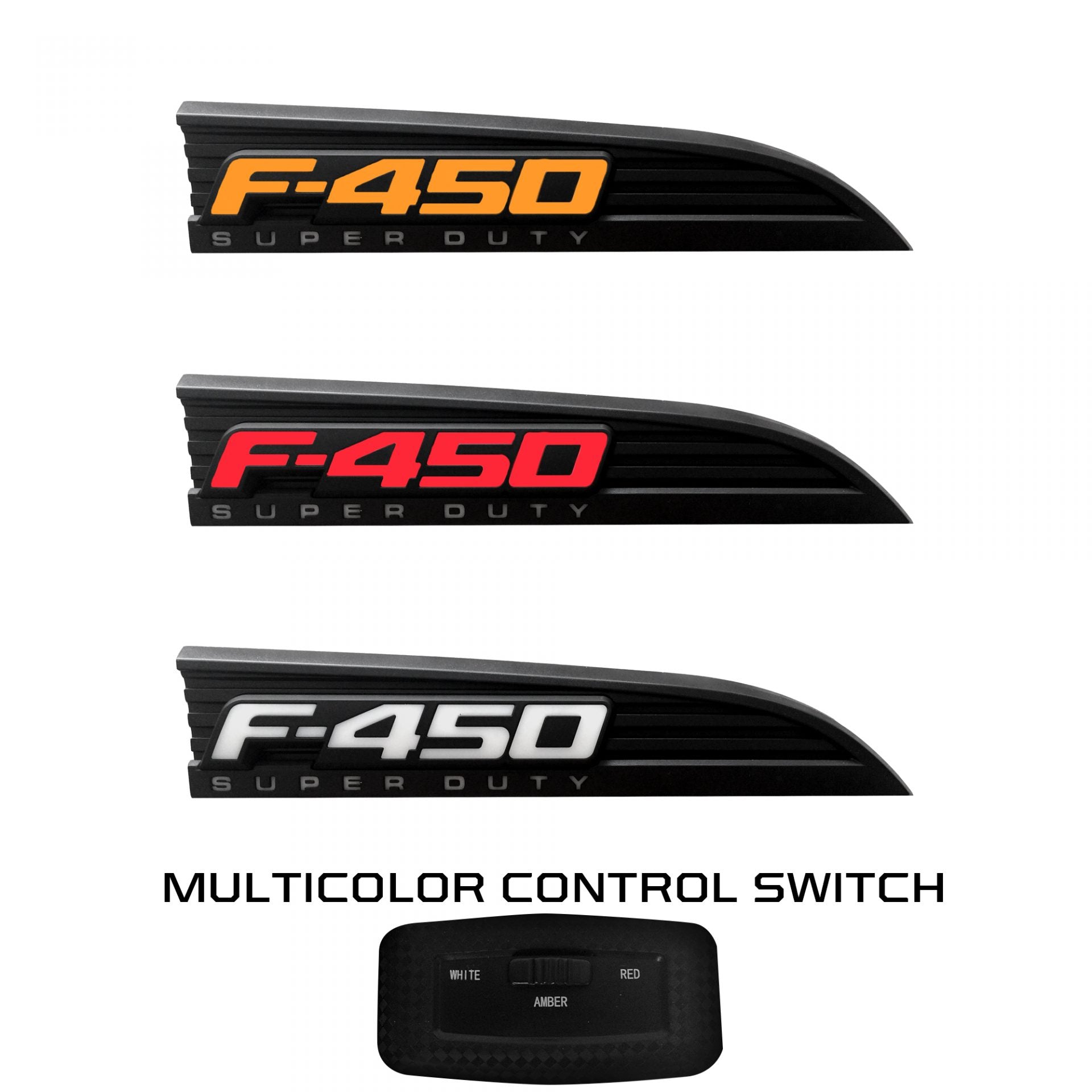 Ford F450 11-16 Illuminated Emblems Black Chrome in Amber, Red &amp; White
