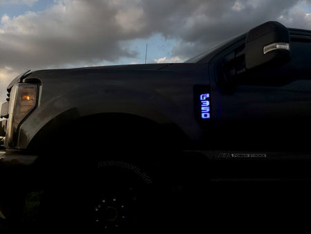 Ford F250 17-19 Illuminated Emblems Black Chrome in Blue 2