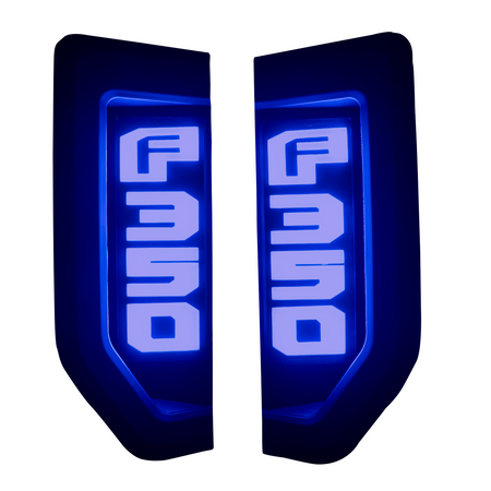 Ford F350 17-19 Illuminated Emblems Black Chrome in Blue Illumination