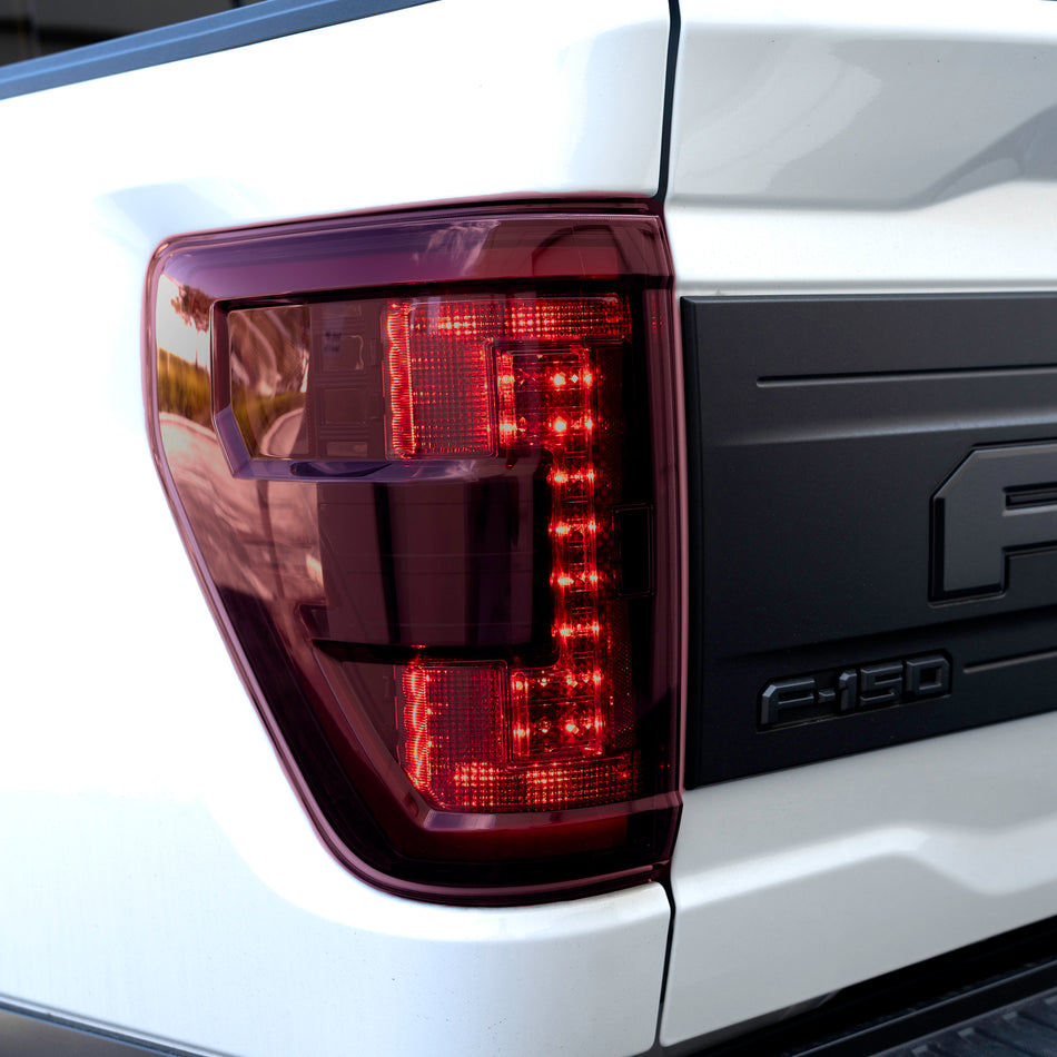 Ford F150 & Ford RAPTOR 21-23 (Attn: This Part ONLY Replaces OEM Factory Installed HALOGEN Style Tail Lights w/ Blind Spot Warning System) Start-Up Light Sequence OLED TAIL LIGHTS - Red Lens