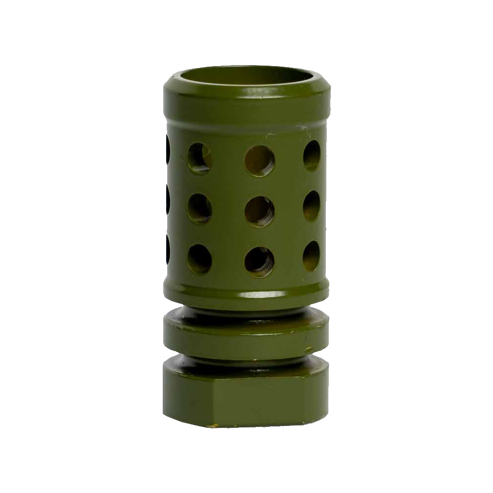 264CBGR101 - Interchangeable Perforated Hole Design Rifle Barrel Antenna Tip Flash Hider - This interchangeable flash hider barrel tip fits RECON Combat Style Antennas - OLIVE DRAB / ARMY GREEN