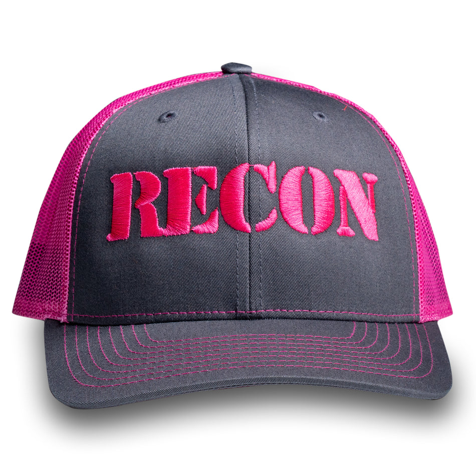 RECON Snapback Trucker Hat - Grey/Pink