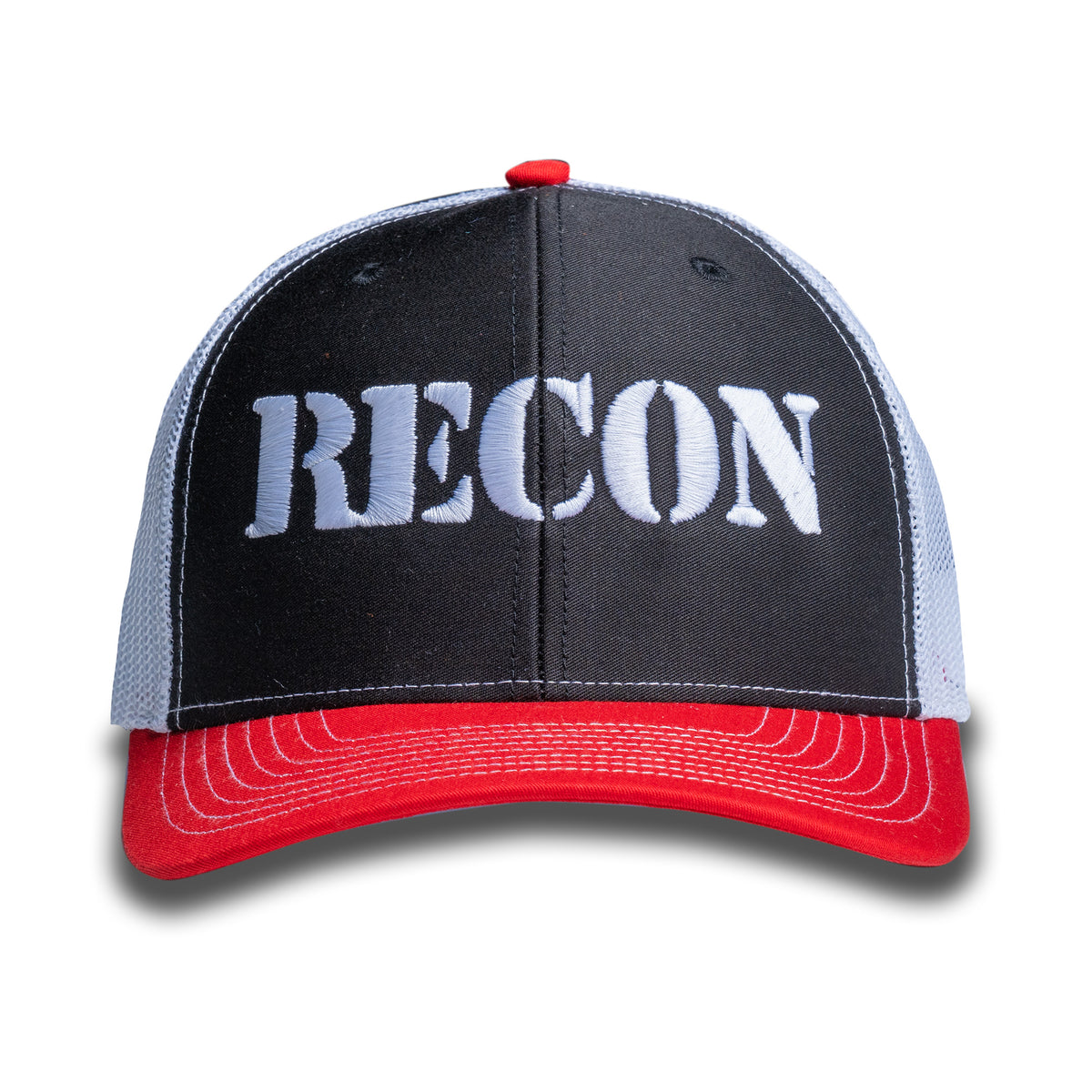 RECON Snapback Trucker Hat - Black/Red/White
