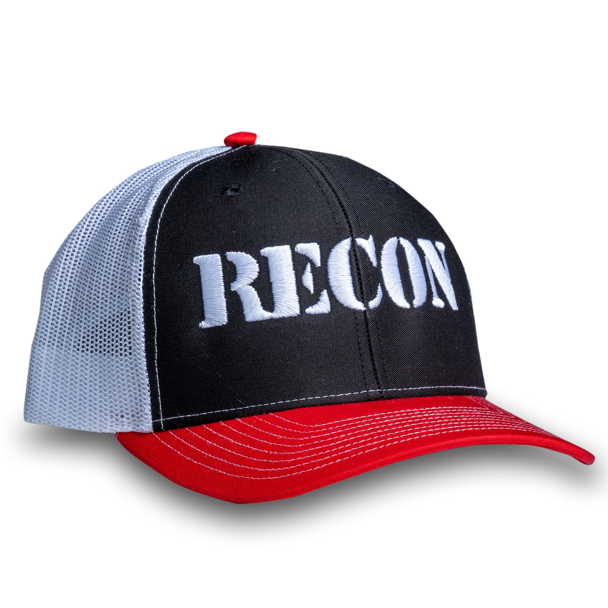 RECON Snapback Trucker Hat - Black/Red/White