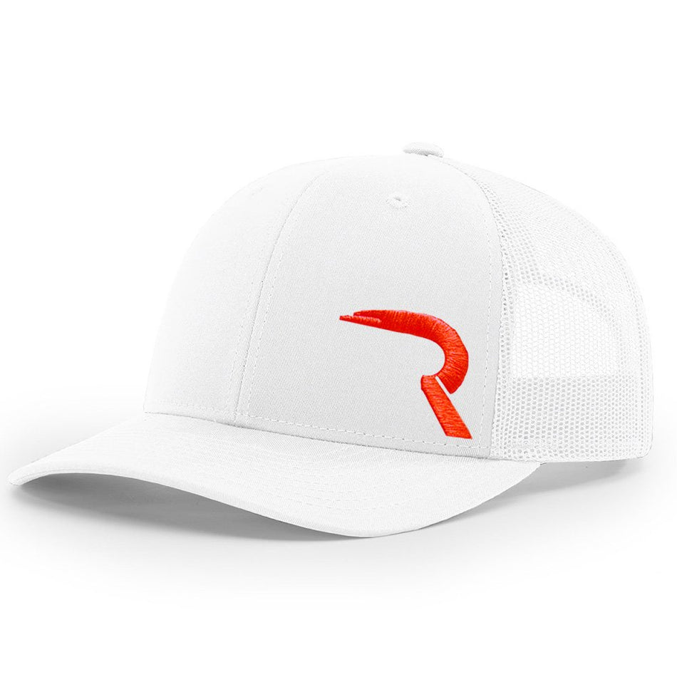 RECON "R" Trucker Snapback Hat - White with Red Logo