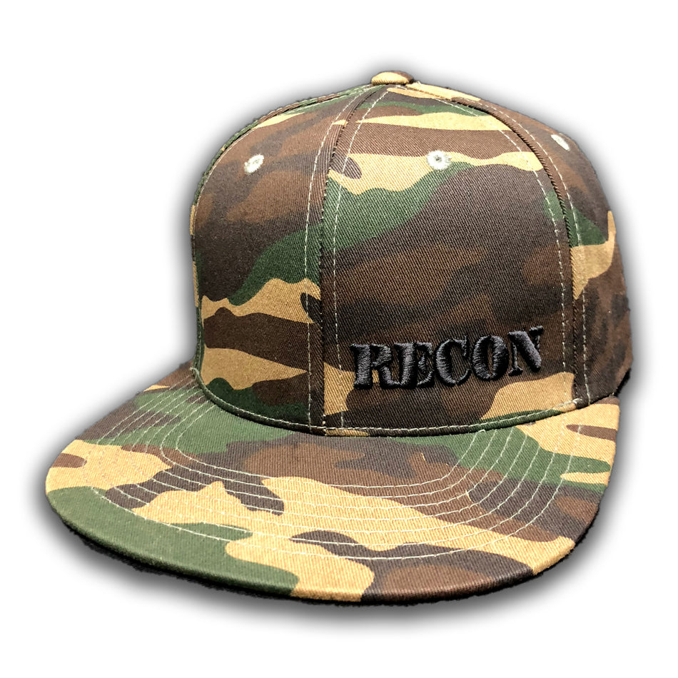 Black RECON Logo on Green Camo Hat - Snap Back