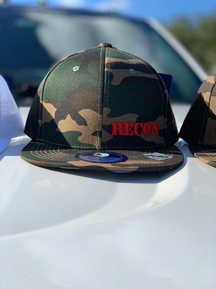Uploaded ToRed Patch w/ White RECON Logo on Black Trucker Hat