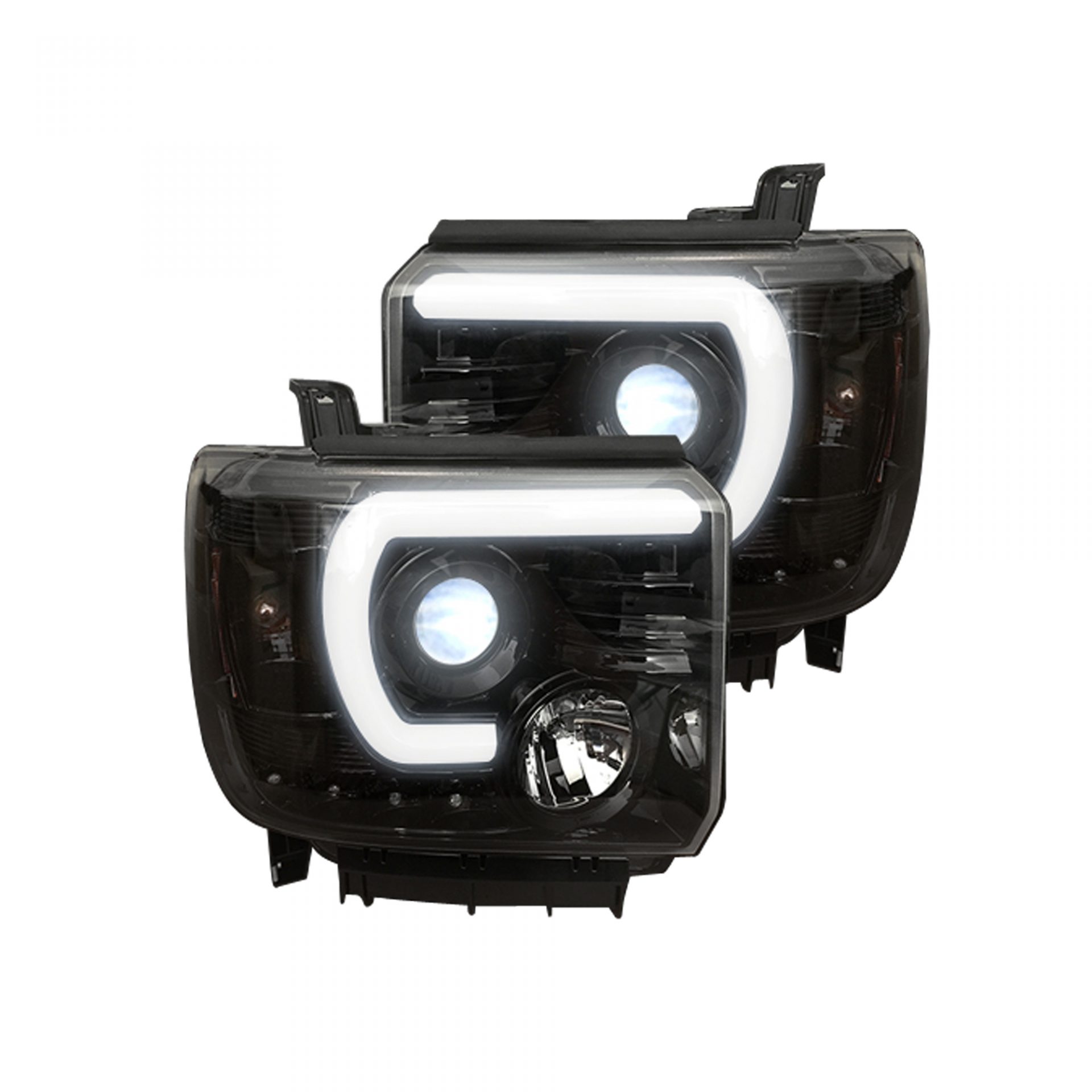 GMC Sierra 1500 14-18 & 2500/3500 14-19 Projector Headlights Smooth OLED Halos & DRL Smoked/Black